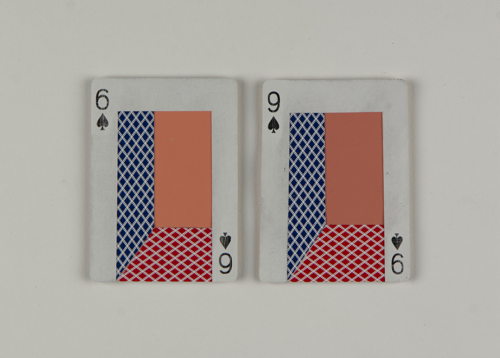  Dealer's Choice playing cards, ColorAid paper and basswood mounted on archival board