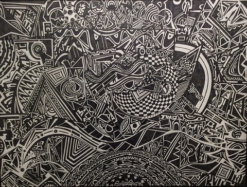 MICHAEL CUOMO ABSTRACT ILLUSTRATIONS_”NEW EARTH HIEROGLYPHS” 2015-2021 micron #8 ink pen on mat board