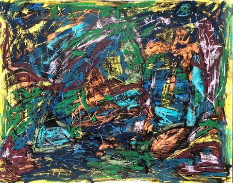 MICHAEL CUOMO ABSTRACT PAINTINGS ON PAPER  2018 oil pastel & Indian ink on Bristol paper