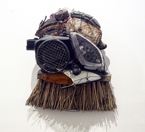 MICHAEL CUOMO SCULPTURE/ ASSEMBLAGE WALL  MASK_ ”HEADS OF STATE” discarded material wrapped in steel wire