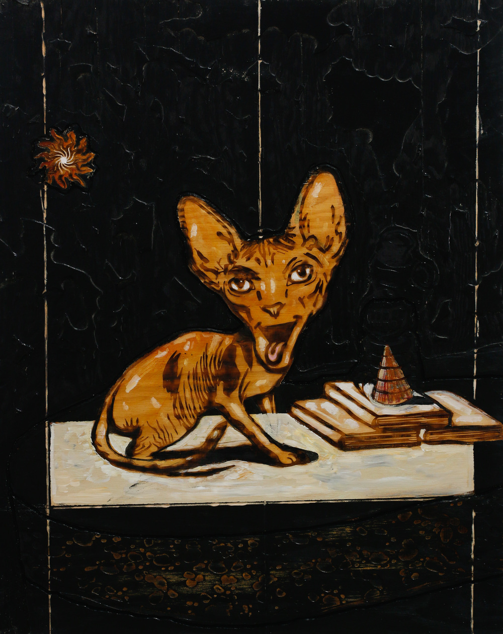 Michael Zansky  Flatland Paintings Carved, burnt, and painted plywood panel