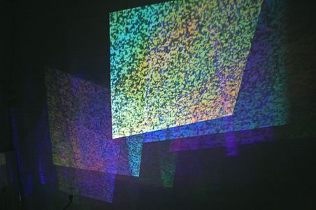 Michelle Anne Holman Visual Snow Storm // Installations TV, projected video, iridescent plexiglas and mirrors
