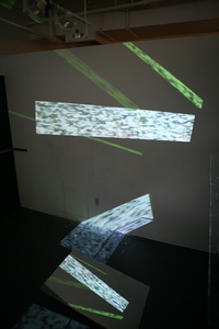 Michelle Anne Holman Visual Snow Storm // Installations Video projection, mirrors, glass shelves
