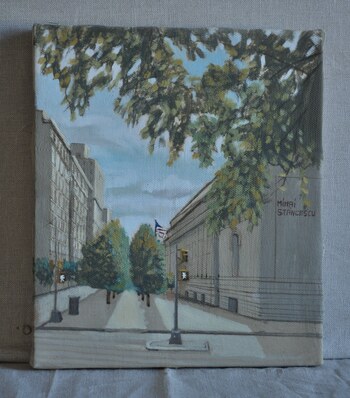 SAELAMS FINE  ART  GALLERY CITYSCAPE OIL PAINTING 