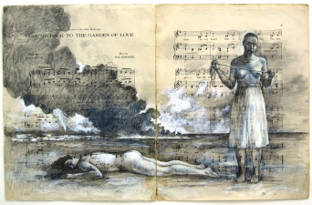 Mira Gerard Selected early work graphite and gouache on antique sheet music
