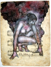 Mira Gerard Selected early work graphite, colored pencil and gouache on antique sheet music