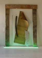 Miroslav Antic Sculpture wood, rubber, metal, leather, marble and neon