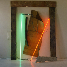 Miroslav Antic Sculpture wood, rubber, leather, marble and neon