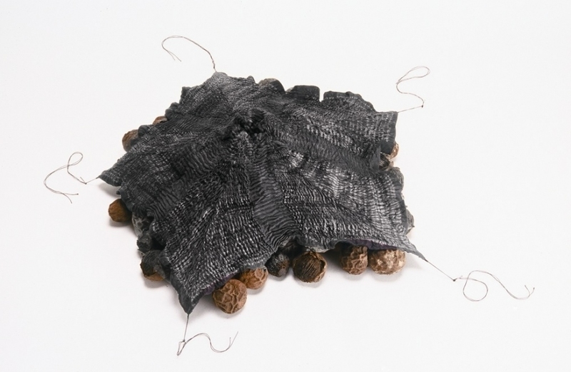 MO  KELMAN Recent Work shibori dyed and shaped silk, black walnut hulls