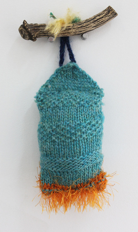 Mollie Murphy How to Make a Severed-Hand Party Tray (sculpture) knitted sac, fauxbois stick