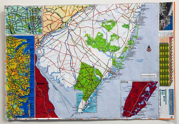 Mollie Murphy Tools for Quarantine watercolor, colored pencil, marker, whiteout on Rand Mcnally map