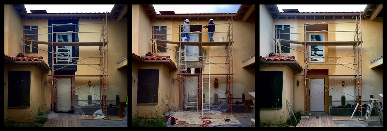 Courtyard entrance, new window/re-stucco