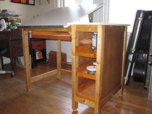 Hunky's new drawing table made from found recycled materials and love.