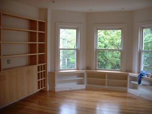 Bookcase, storage, and window seat