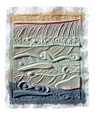 Marjorie Tomchuk Cast Paper dyed cotton fiber paper, cast in a mould