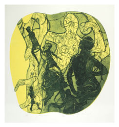 Marjorie Tomchuk 1960's etching, using a zinc plate plus additional plates for color.