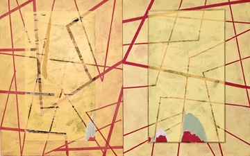 nancy berlin Flight Patterns 2025 mixed media on wood panel