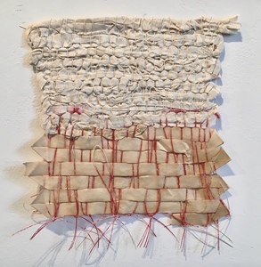 NANCY BRETT Weaving Sari silk, paper leader tape, and ink