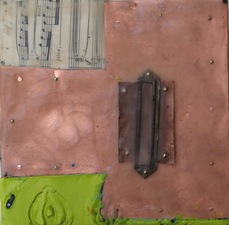 Nancy Ferro Works on wood and canvas Copper, paper, brass hardware, and pigmented beeswax on wood