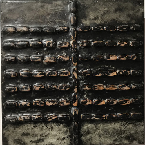 Dark Times 2 New Mixed Media Works Encaustic with found beads and paintstick on panel