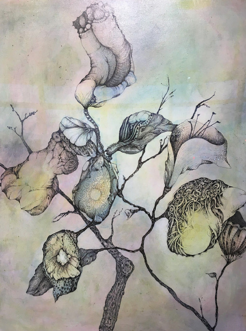 Nancy Reinker Nature's Elements ink with mixed media