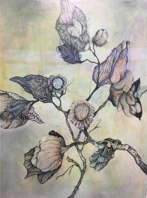Nancy Reinker Nature's Elements ink with mixed media