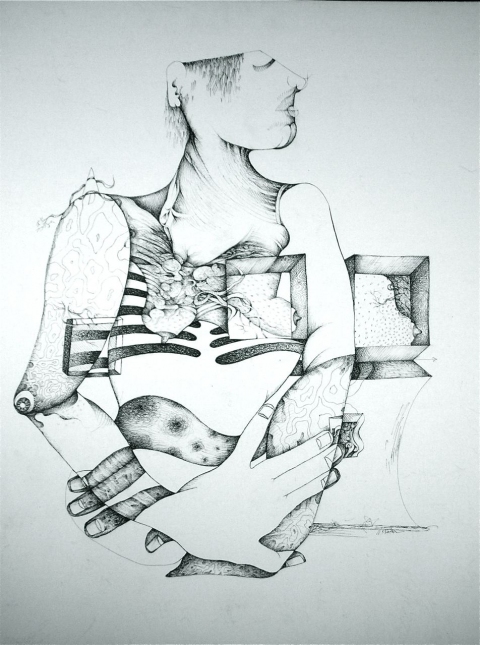 Nancy Reinker Black & White Figures ink on canvas