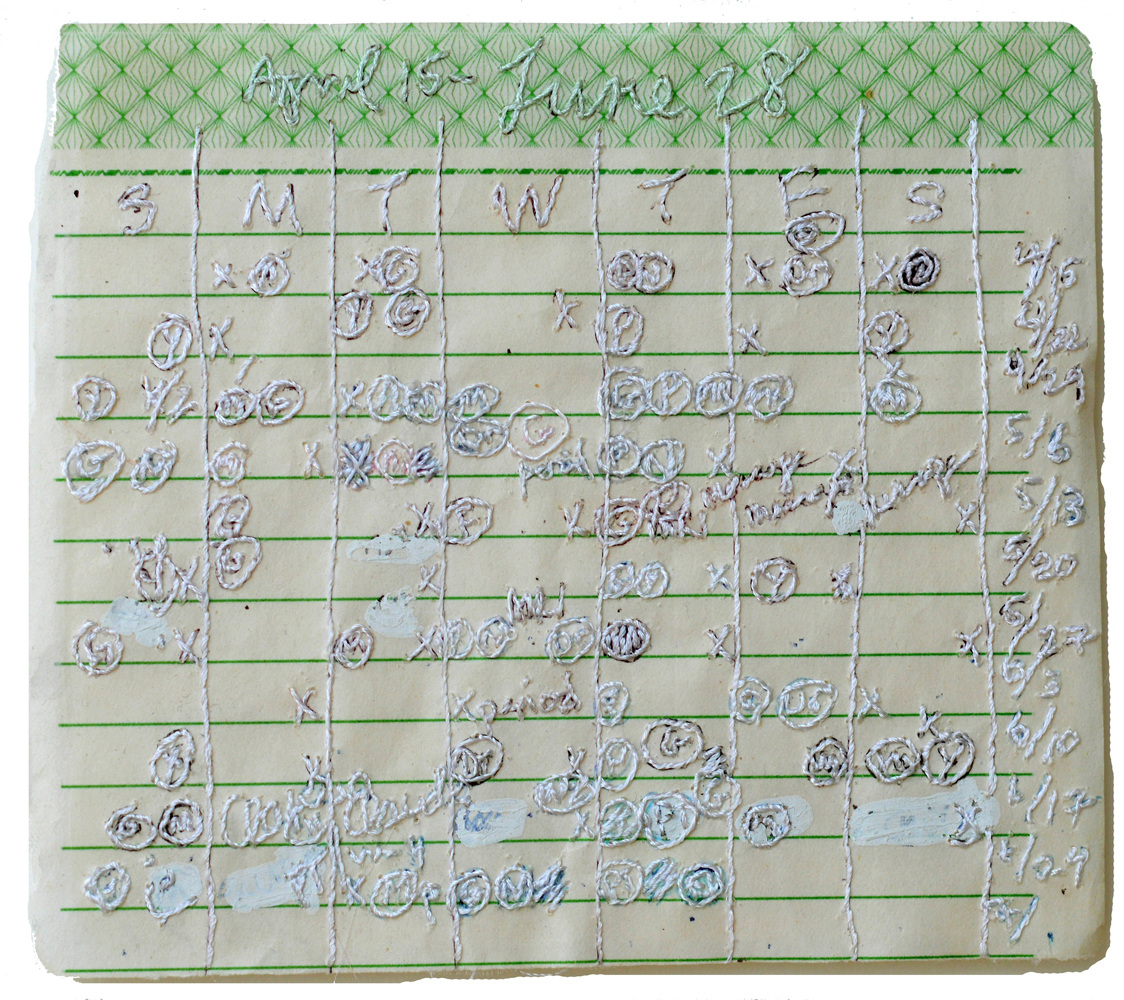 Nicola Ginzel  Archive/ Selected Flatwork  hand written schedule, embroidered with thread by hand