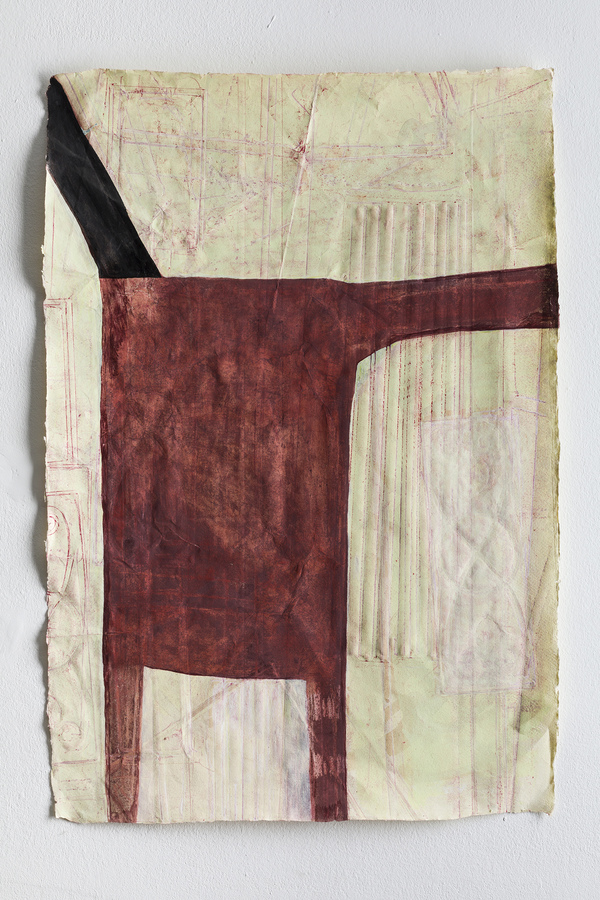 Nicola Ginzel  The Realignment of the Nail–Tree Talisman: How Do You Restructure Form? 2020-2023  - CLICK HERE Layered red carbon frottages on Silberburg Handmade Paper transformed with mixed media
