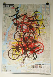 Palette Online ArtSpace Fabrika Ouch "Pricey Fun"  4/20-5/29/16 Mixed media on NY Bike Map