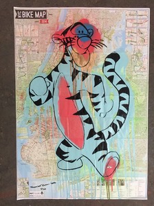 Palette Online ArtSpace Fabrika Ouch "Pricey Fun"  4/20-5/29/16 Mixed media on NY Bike Map