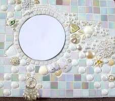Patricia Rockwood Mosaics: Panels Glass and tile, glass gems, costume jewelry, imitation pearls on board