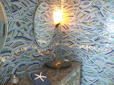 Patricia Rockwood Mosaics: Selected Corporate & Private Commissions Glass and ceramic tile, mirror tile, glass gems and shapes, shells, pearls, pebbles