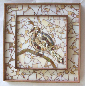 Patricia Rockwood Mosaics: Panels Stained glass, buttons, on wood