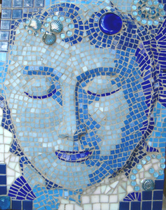 Patricia Rockwood Mosaics: Panels Glass and ceramic tile, glass gems, glass shapes, on wood