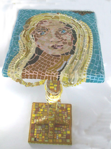 Patricia Rockwood Mosaics: Objects glass and ceramic tile, beads, glass gems, millefiori, found objects, on wood