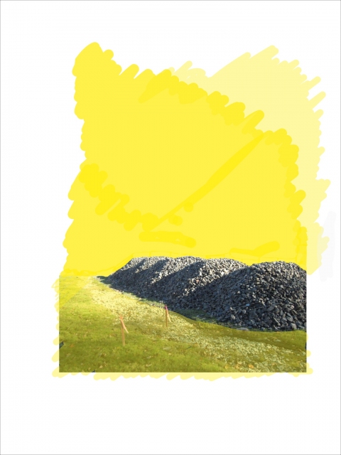 5 Piles of Gravel, yellow background