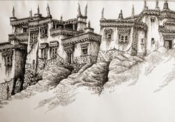 Philip Sugden, Artist Location Drawings Sepia Ink on Paper, Drawn on location