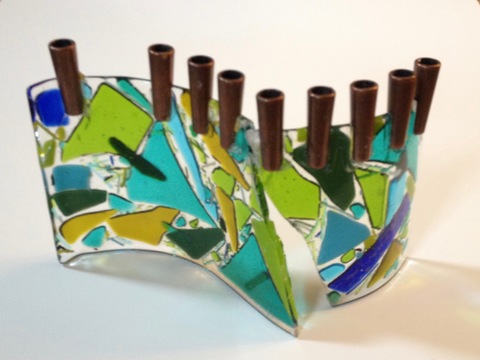 Randy Brozen      Artist and Educator Finding My Roots fused glass, metal candle holders