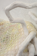 Rebecca Ripple work  bobbin lace, hydrocal, sculpt-a-mold, acrylic paint, graphite