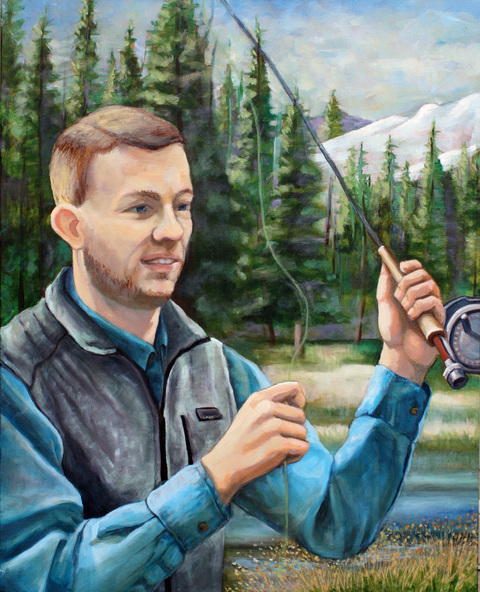 Matt Fly Fishing in Yosemite RACHEL MINDRUP Oil Portraits NF2 (United States) Oil on Canvas