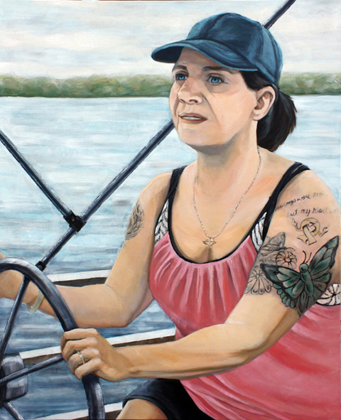 Rachael Driving the Boat RACHEL MINDRUP Oil Portraits NF1 (United States) Oil on Canvas