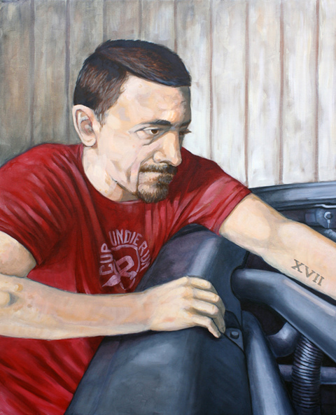 Mike Fixing the Truck RACHEL MINDRUP Oil Portraits NF1 (United States) Oil on Canvas