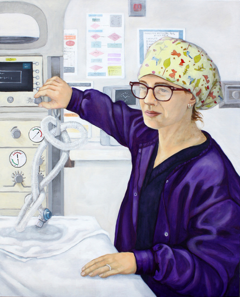 Courtney Preparing the Panda Warmer RACHEL MINDRUP Oil Portraits NF1 (Worldwide) Oil on Canvas
