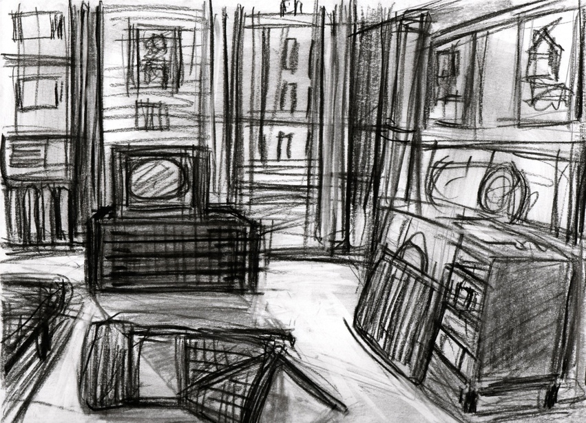 Robert G. Edelman        Art Consultant/Writer/Independent Curator     Interiors  charcoal, graphite on paper
