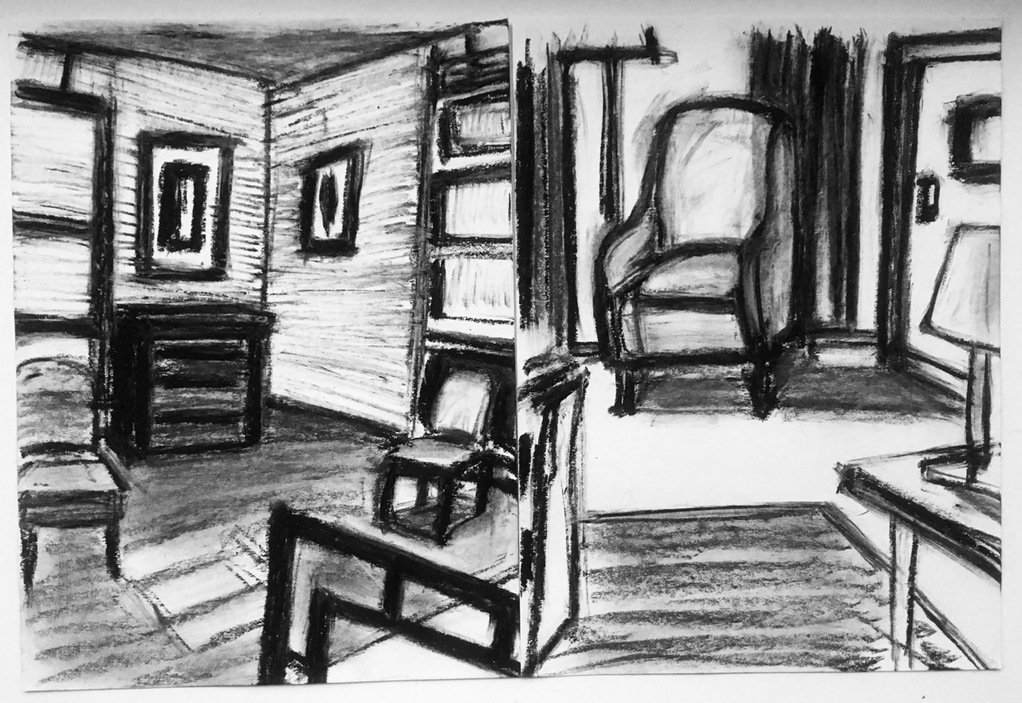 Robert G. Edelman        Art Consultant/Writer/Independent Curator     Interiors  Charcoal, pencil on paper