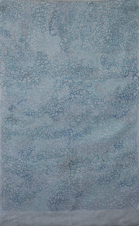 Robyn Ellenbogen Textiles ink on vintage linen pillowcase
