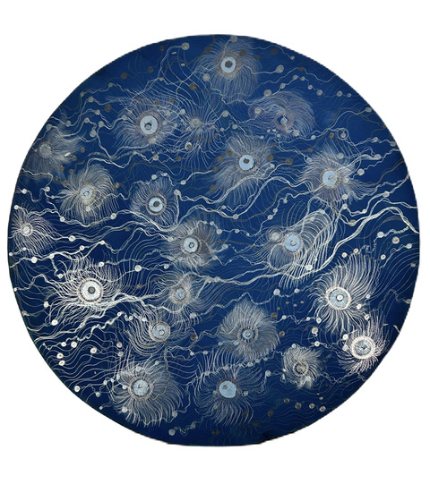 Robyn Ellenbogen Cells/Stars assorted metalpoint. ink on wood panel