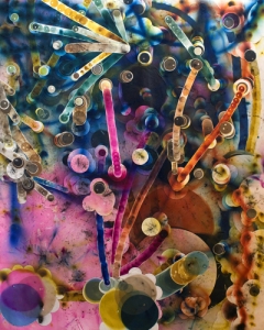 Rosemarie Fiore Studio Solo Exhibition lit firework residue on paper, collage