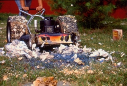 Rosemarie Fiore Studio Lawn Mower Paintings hot-rod mower, self help books, house paint
